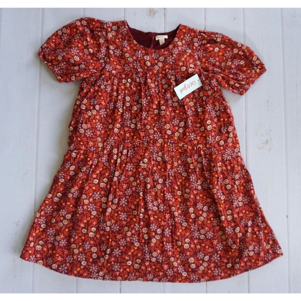 Cat & Jack Girl's Burgundy Floral Printed Dress - Size XL (14), NWT - Picture 3 of 9
